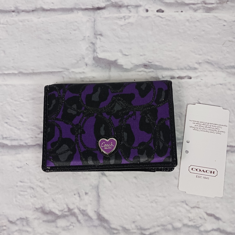 Coach black multi color card case